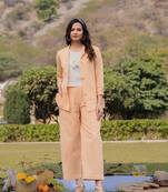  weaved cotton checks printed co-ord set with embroidery