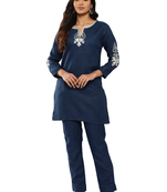  blue pure cotton co-ord set with thread work