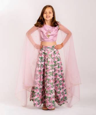 Pink dull satin & organza  lehenga set 1