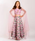 Pink dull satin & organza  lehenga set