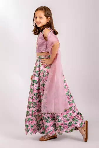 Pink dull satin & organza  lehenga set