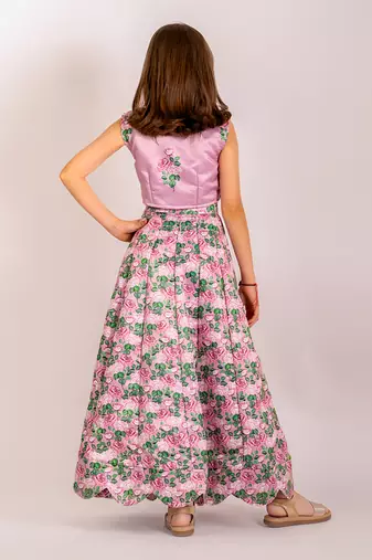Pink dull satin & organza  lehenga set
