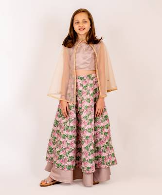 Brown dull satin & organza  lehenga set 1