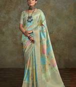Light parrot green colour silk Blend printed woven saree with blouse