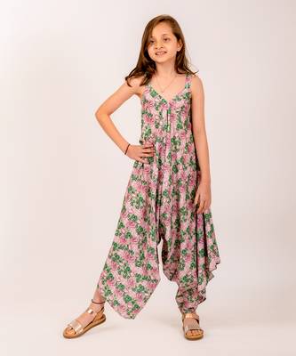 Green cotton rayon  palazzo jumpsuit 1