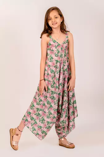 Green cotton rayon  palazzo jumpsuit