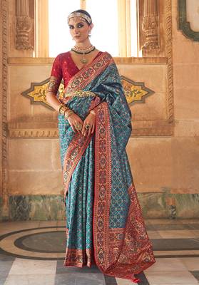 Blue Colour Banarasi silk blend Woven Saree With Blouse 1