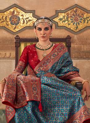 Blue Colour Banarasi silk blend Woven Saree With Blouse 2