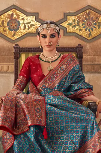 Blue Colour Banarasi silk blend Woven Saree With Blouse