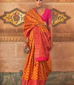 Amber Colour Banarasi silk blend Printed Woven Saree With Blouse