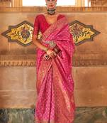 Pink Colour Banarasi silk blend Printed Woven Saree With Blouse