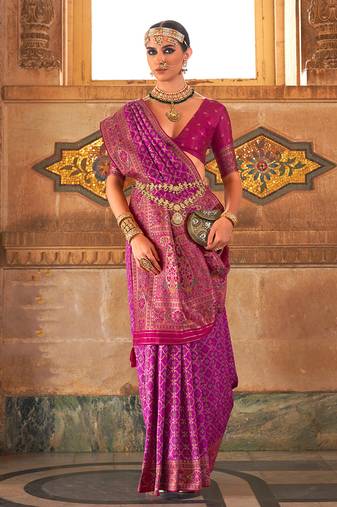 Purple Colour Banarasi silk blend Printed Woven Saree With Blouse