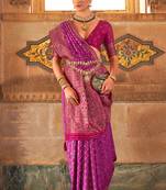 Purple Colour Banarasi silk blend Printed Woven Saree With Blouse