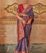 Navy Blue Colour Banarasi silk blend Printed Woven Saree With Blouse