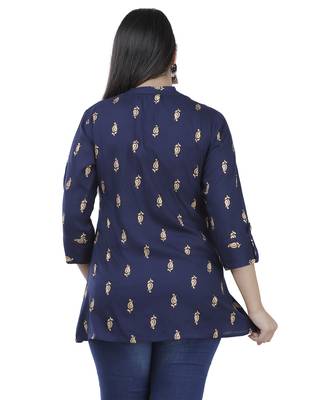 Navy blue gold print rayon top 2