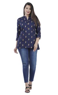 Navy blue gold print rayon top 4