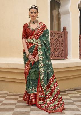 Dark Green Colour Sigma Silk Blend Patola Print Saree With Blouse 1