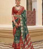 Dark Green Colour Sigma Silk Blend Patola Printed Saree With Blouse