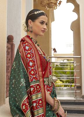 Dark Green Colour Sigma Silk Blend Patola Print Saree With Blouse 2