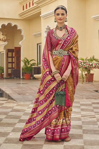 Mustard Colour Sigma Silk Patola Printed Saree With Blouse