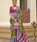Mehendi Colour Sigma Silk Patola Printed Saree With Blouse