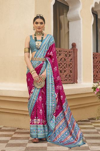 Dark Magenta Colour Sigma Silk Patola Printed Saree With Blouse
