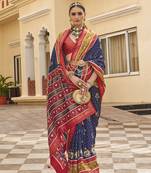 Navy Blue Colour Sigma Silk Blend Patola Printed Saree With Blouse