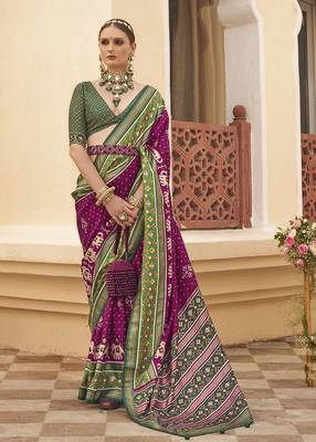 Dark purple colour sigma silk Blend patola print saree with blouse 1