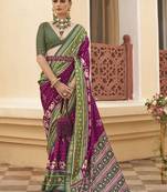 Dark purple colour sigma silk Blend patola printed saree with blouse