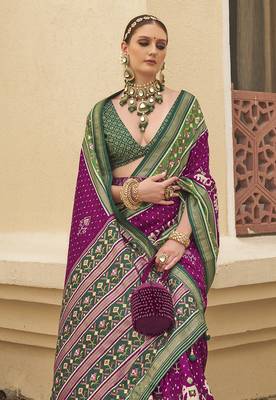 Dark purple colour sigma silk Blend patola print saree with blouse 2