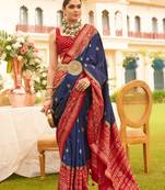 Navy Blue Colour Sigma Silk Blend Patola Printed Saree With Blouse