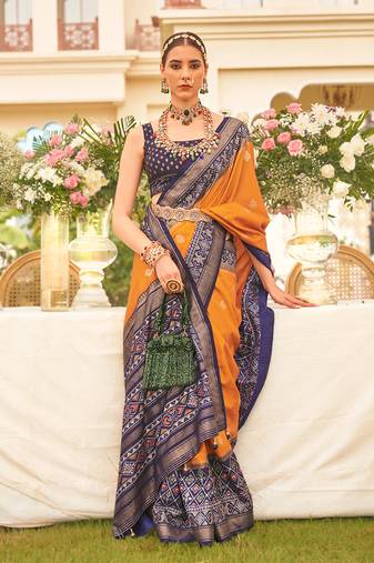 Mustard colour sigma silk Blend patola printed saree with blouse