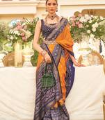 Mustard colour sigma silk Blend patola printed saree with blouse