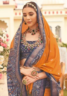 Mustard colour sigma silk Blend patola printed saree with blouse 2