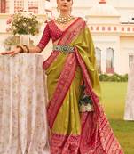 Olive & Maroon Colour Sigma Silk Blend Patola Printed Saree With Blouse
