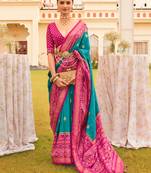 Blue & rani colour sigma silk Blend patola printed saree with blouse