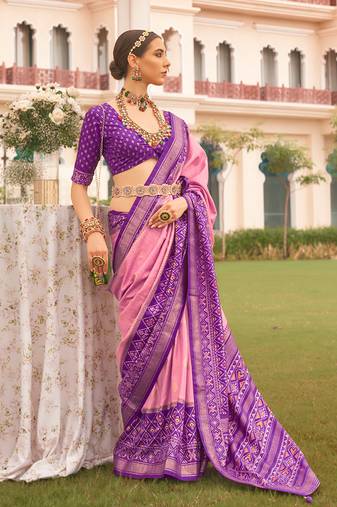 Baby Pink Colour Sigma Silk Blend Patola Printed Saree With Blouse