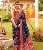 Navy Blue Colour Sigma Silk Blend Patola Printed Saree With Blouse