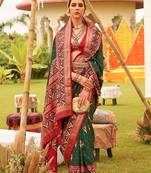 Dark Green Colour Sigma Silk Blend Patola Printed Saree With Blouse