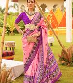 Baby Pink Colour Sigma Silk Blend Patola Printed Saree With Blouse