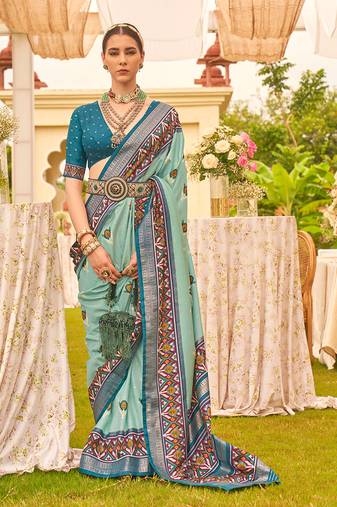 Sea Green Colour Sigma Silk Blend Patola Printed Saree With Blouse