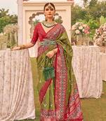 Mehendi Colour Sigma Silk Blend Patola Printed Saree With Blouse