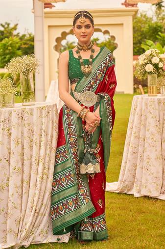 Maroon colour sigma silk Blend patola printed saree with blouse