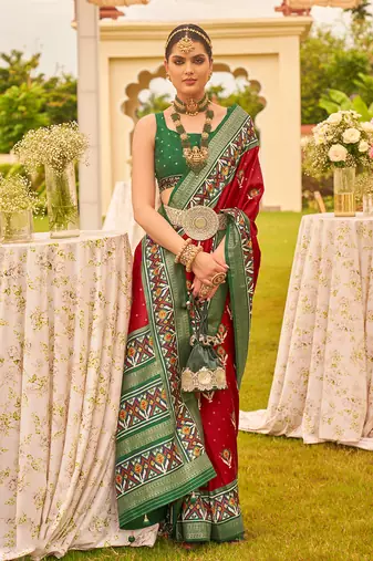 Maroon colour sigma silk Blend patola printed saree with blouse