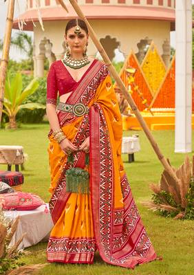 Amber Colour Sigma Silk Blend Patola Printed Saree With Blouse 1