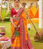 Amber Colour Sigma Silk Blend Patola Printed Saree With Blouse