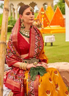 Amber Colour Sigma Silk Blend Patola Printed Saree With Blouse 2