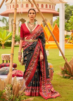 Black Colour Sigma Silk Blend Patola print Saree With Blouse 1