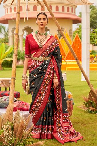 Black Colour Sigma Silk Blend Patola Printed Saree With Blouse