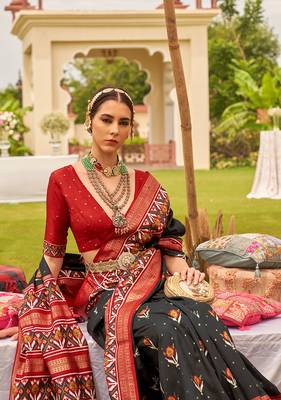 Black Colour Sigma Silk Blend Patola print Saree With Blouse 2